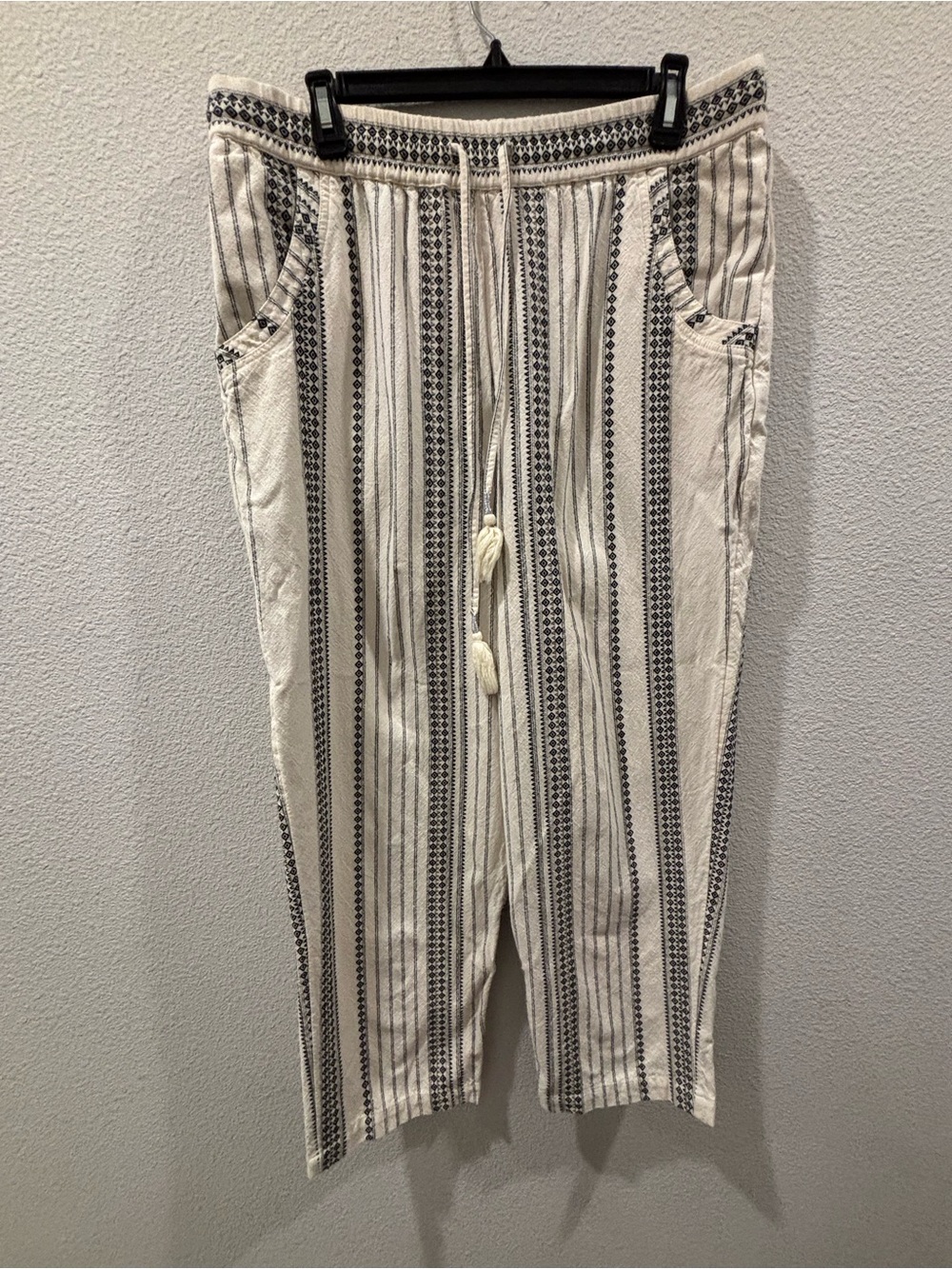 Anthropologie Cream & Black Striped Drawstring pants